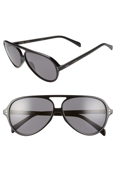 Celine 61mm Polarized Aviator Sunglasses In Black/ Smoke