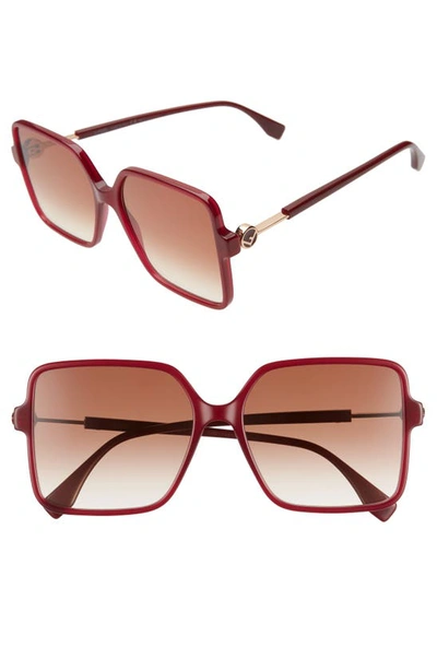 Fendi 58mm Gradient Square Sunglasses In Ople Burgundy/ Brown