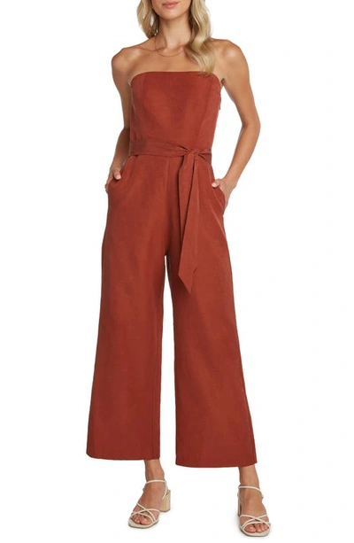 Willow Ryan Strapless Wide Leg Jumpsuit In Clay