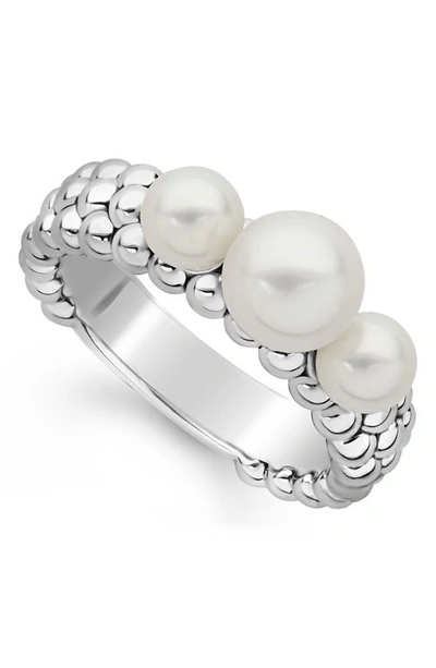 Lagos Luna Pearl Caviar Band Ring In Silver/ Pearl