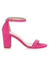 Stuart Weitzman Women's Nearlynude Block-heel Suede Sandals In Peonia Hot Pink Suede
