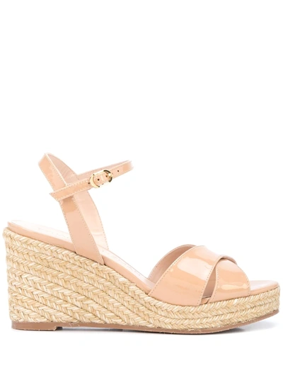 Stuart Weitzman Women's Rosemarie Patent Leather Platform Espadrille Wedge Sandals In Adobe