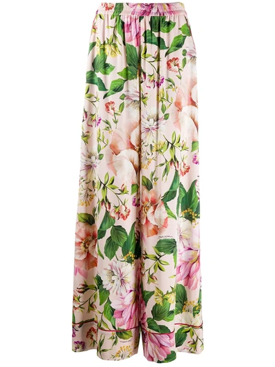 Dolce & Gabbana Printed Wide Leg Silk Charmeuse Pants In Pink