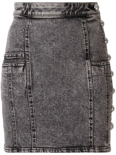 Balmain Acid Wash Denim Skirt In Grey