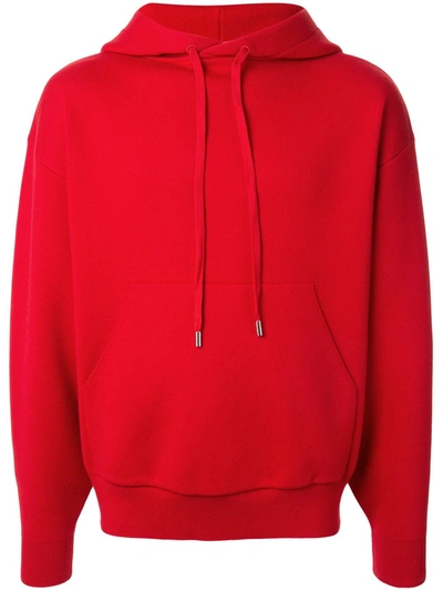 Caban Fine Knit Drawstring Hoodie In Red