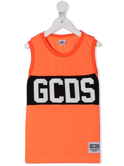 Gcds Teen Logo Band Waistcoat Top In Orange
