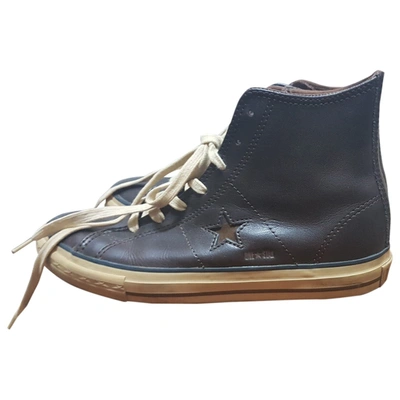 Pre-owned Converse Leather High Trainers In Brown