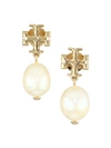 Tory Burch Goldtone Logo & Cultured Pearl Drop Earrings In Tory Gold