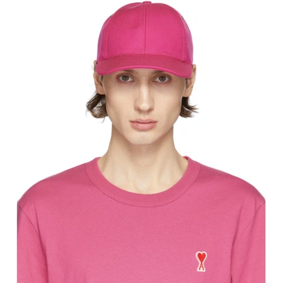 Ami Alexandre Mattiussi Logo Patch Wool Gabardine Baseball Hat In 618 Fuschia