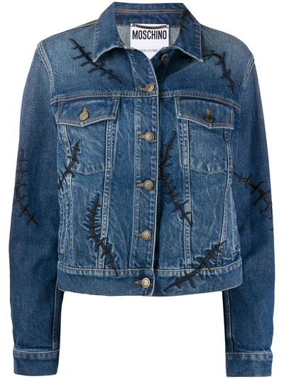 Moschino Scars Denim Jacket In Blue