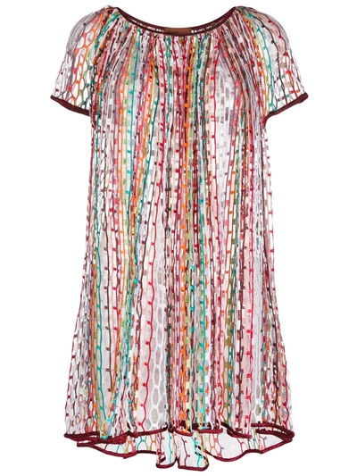 Missoni Embroidered Stripe Dress In Red