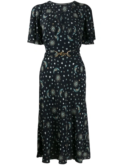 Alberta Ferretti Star-print Toggle Detail Dress In Blue