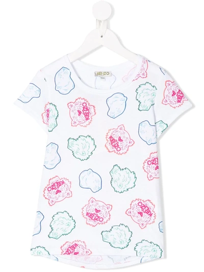 Kenzo Kids' Jungle Print Round Neck T-shirt In White