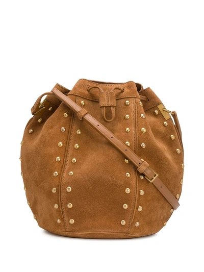 Saint Laurent Suede Studded Bag In Brown