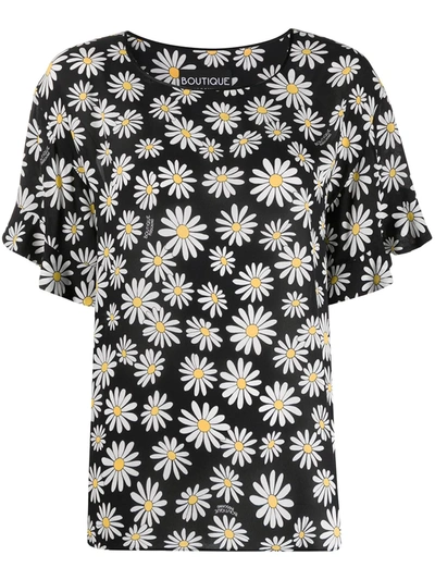Moschino Loose-fit Daisy-print Blouse In Black