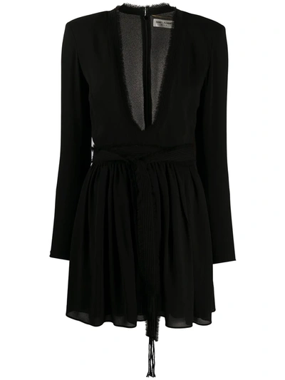 Saint Laurent U-neck Viscose Mini Dress In Black