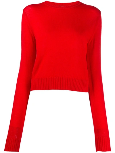 Jil Sander Crew-neck Long Sleeved Knitted Top In Red