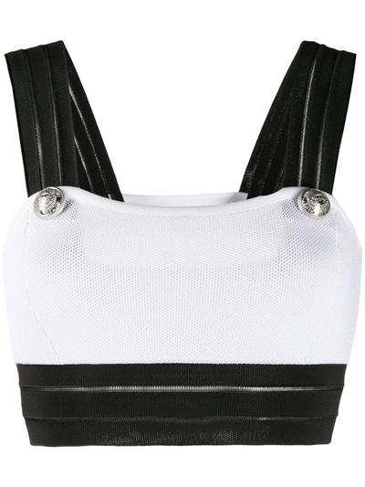 Balmain Monochrome Stretch-knit Bra Top In White