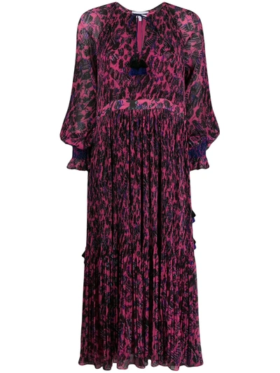 Derek Lam 10 Crosby Nemea Pleated Speckled Floral Maxi Dress With Smocking Detail In Bright Pink
