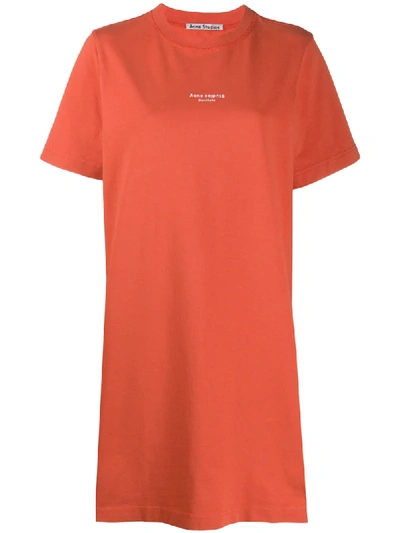 Acne Studios Reverse-logo T-shirt Dress Poppy Red In Orange
