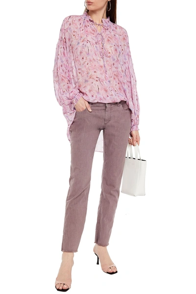 Iro Sevrin Lace-up Printed Georgette Blouse In Baby Pink