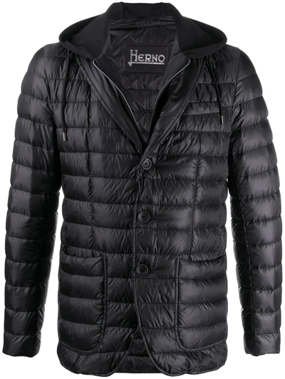 Herno Layered Hooded Puffer Jacket In Blue