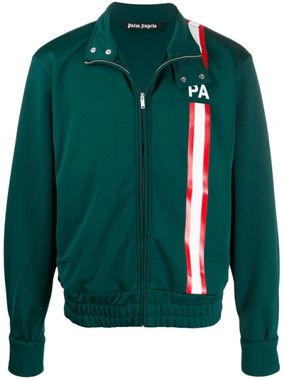Palm Angels Stripe Detail Logo Track Jacket In Green