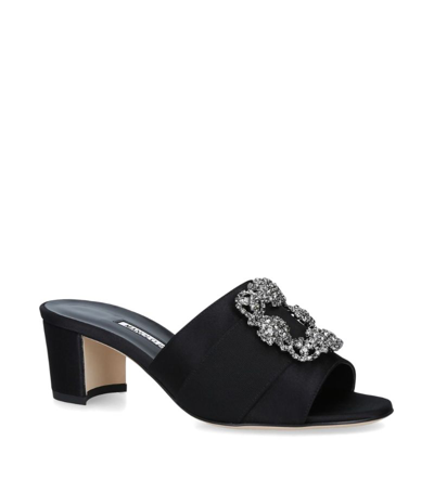 Manolo Blahnik Martamod 50 Embellished Satin Heeled Mules In Black