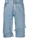 Raf Simons Distressed Straight Denim Shorts In Blue