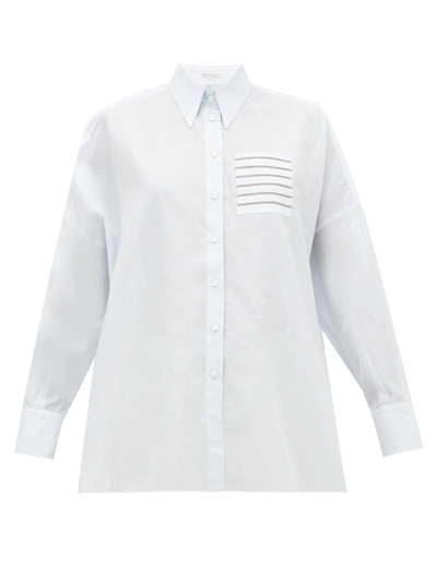 Brunello Cucinelli Embellished Oversized Cotton And Silk-blend Shirt In Cloud Blue