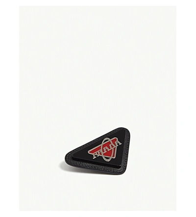 Prada Saffiano Leather And Enamel Retro Brooch In Black Red