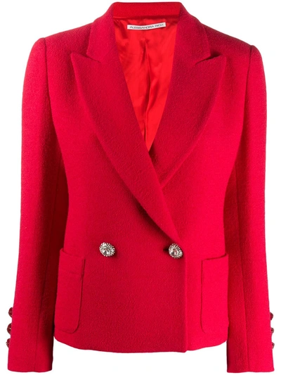 Alessandra Rich Double-breasted Tweed Jacket With Crystal Buttons In Red