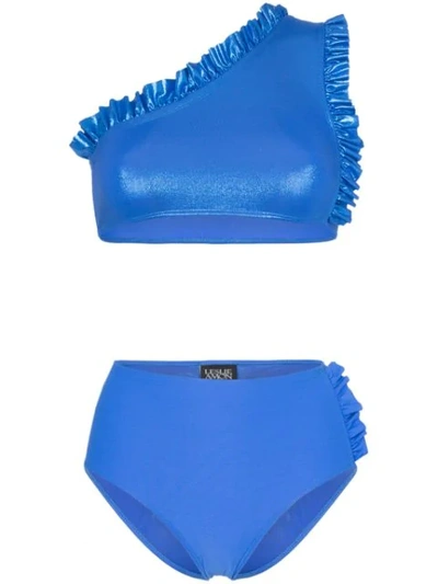 Leslie Amon Tamini Ruffle Detail Bikini In Blue