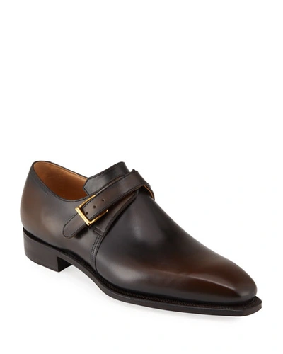 Corthay Men's Arca Leather Monk-strap Loafers In Dark Brown