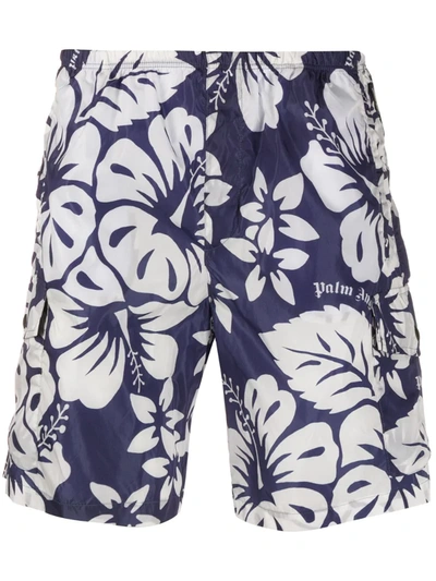 Palm Angels Men's Hawaiian Floral Swim Shorts In Blue