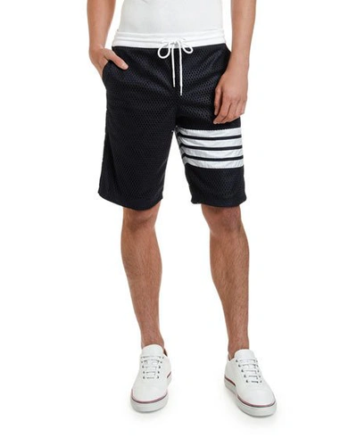 Thom Browne Men's Heavy Athletic Mesh Track Shorts In Navy