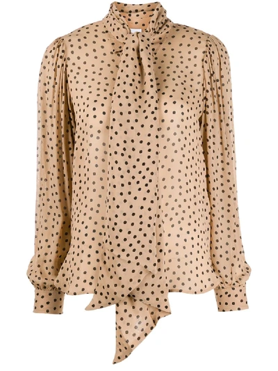 Ganni Polka-dot Georgette Shirt In Beige