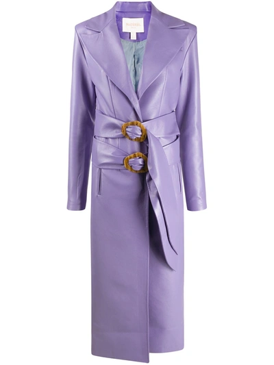 Materiel Faux Leather Coat With Detachable Belt In Violet