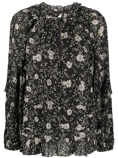 Isabel Marant Étoile Floral Print Ruffle Trim Blouse In Black