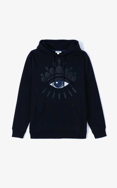 Kenzo Eye-embroidered Hooded Cotton Sweatshirt In Black