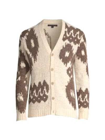 John Varvatos Bannister Intarsia-knit Regular Fit Cardigan In Eggshell