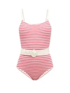 Solid & Striped The Nina Striped Belted One Piece Swimsuit In Fuschia Stripe Rib