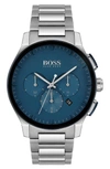 Hugo Boss Men's Chronograph Peak Stainless Steel Bracelet Watch 44mm In Silver/ Blue/ Silver
