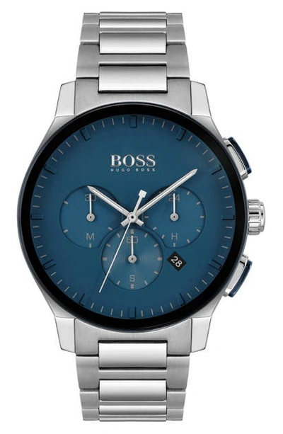 Hugo Boss Men's Chronograph Peak Stainless Steel Bracelet Watch 44mm In Silver/ Blue/ Silver