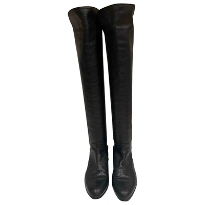 Pre-owned Stuart Weitzman Leather Riding Boots In Black