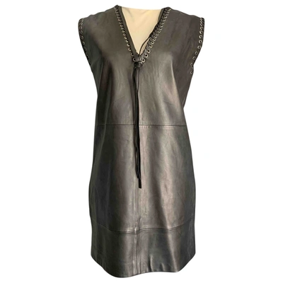 Pre-owned Set Leather Mid-length Dress In Brown