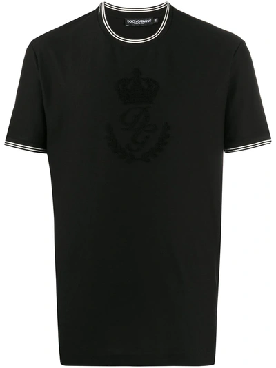Dolce & Gabbana Cotton T-shirt With Flocked Print In Black