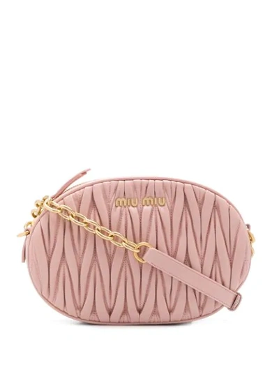 Miu Miu Mini Matelassé Leather Oval Crossbody Bag In Pink