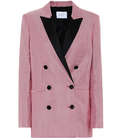 Racil Double Breast Contrast Peak Lapel Houndstooth Tuxedo Jacket In Pink
