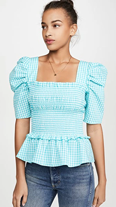 Amanda Uprichard Marisol Top In Teal Gingham